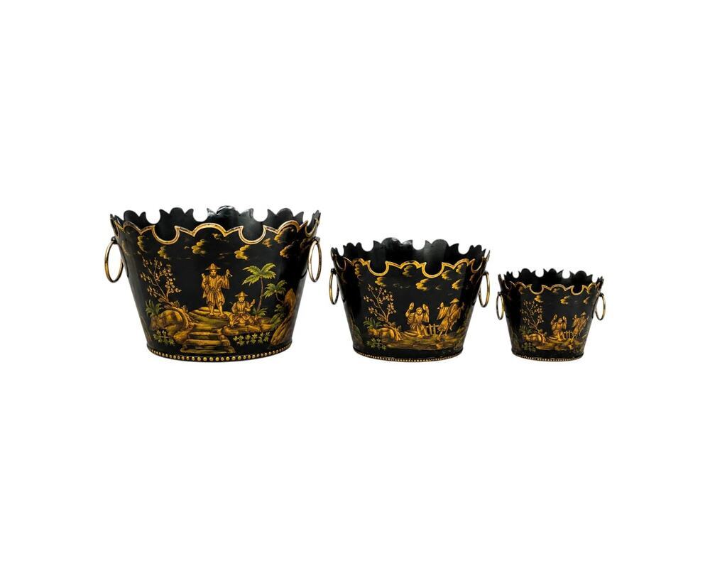 Vintage Chinoiserie Tole Cachepot Planter Set of 3 India